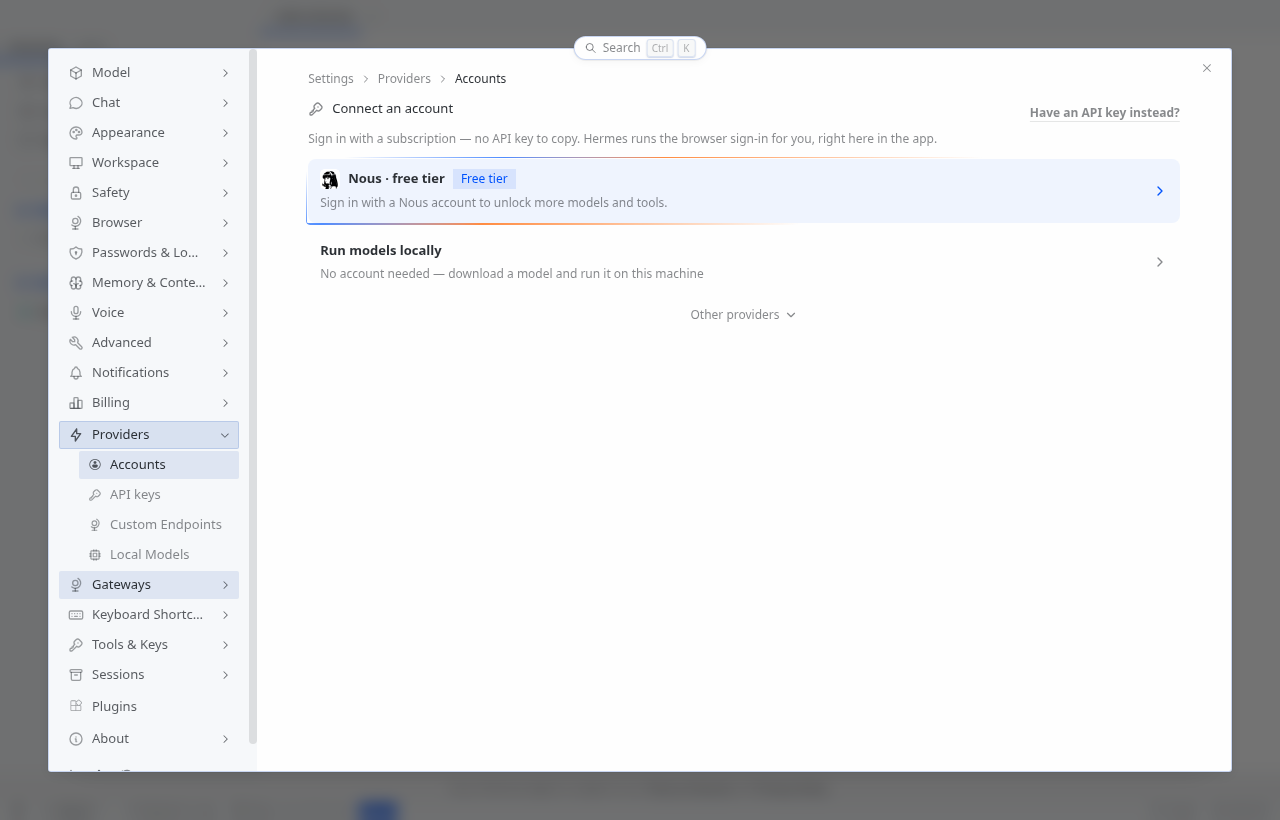 Settings Providers Accounts
