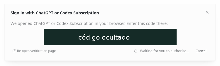 Modal OAuth antes da autenticação, código ocultado