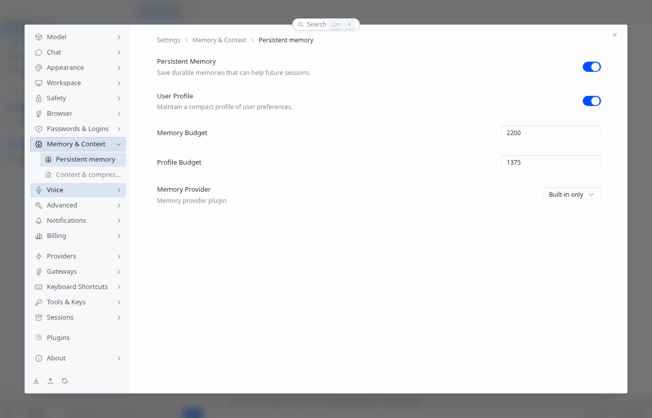 Settings Memory and Context