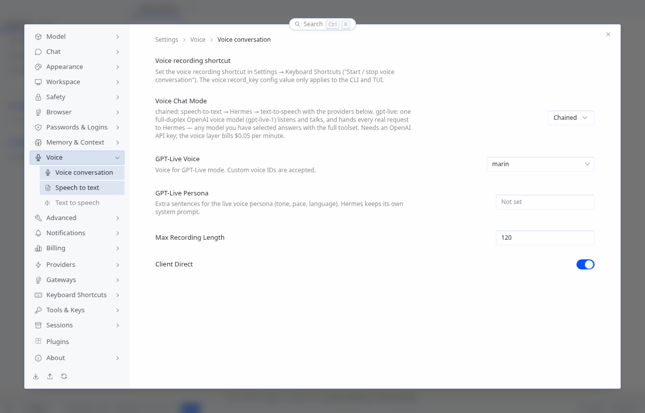 Settings Voice